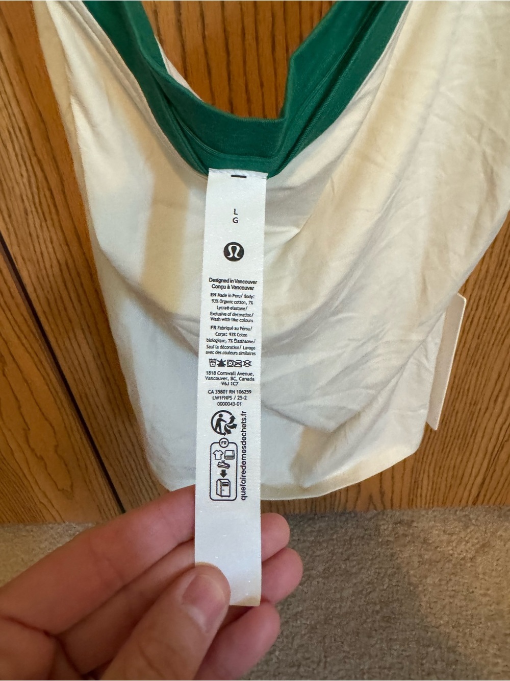 Lululemon Organic Cotton High-Neck Ringer Tank Top in Light Ivory/Raceway Green - Picture 4 of 5